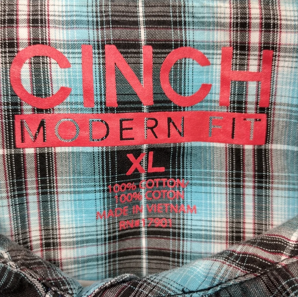 Cinch Plaid Western Shirt Men's XL Green Black Pearl Buttons Rodeo Cowboy Retro
